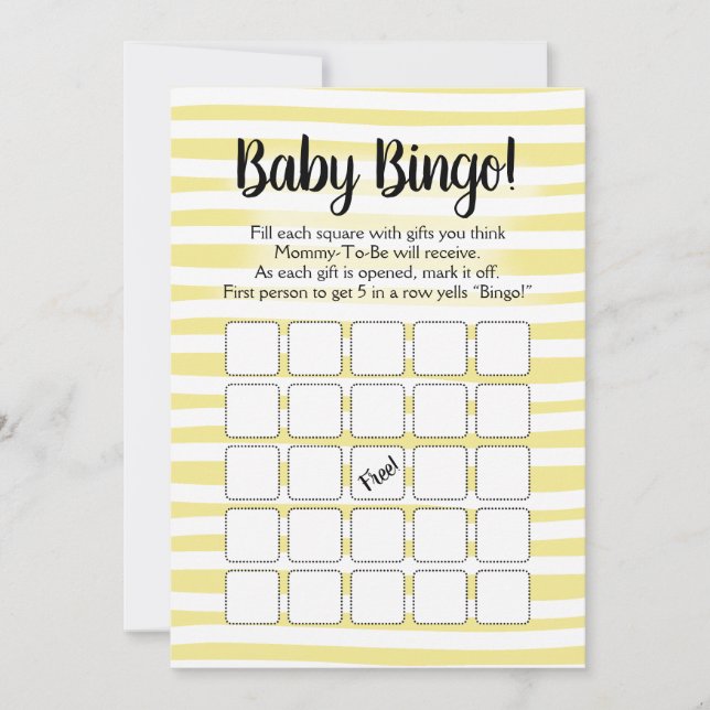 Bingo Baby Shower Game Gult White Inbjudningar (Framsida)