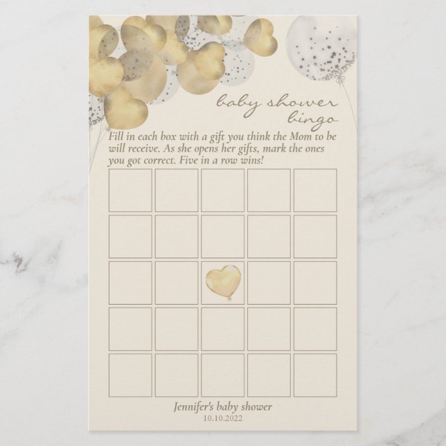 Bingo Baby Shower Game Party Guld-ballonger (Framsida)