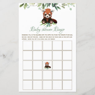 Bingo Baby Shower Lek Könsneutral Röd Panda