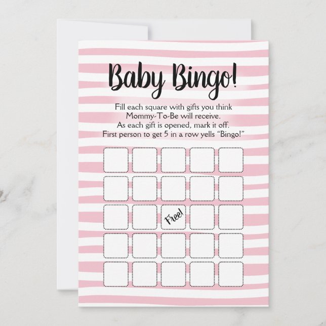 Bingo Baby Shower-spel Rosa Vitt Inbjudningar (Framsida)