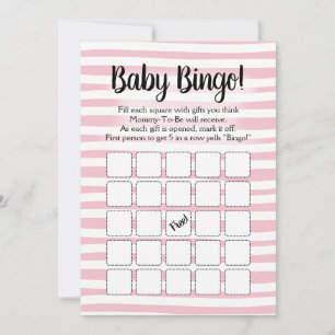 Bingo Baby Shower-spel Rosa Vitt Inbjudningar