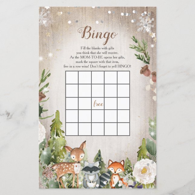 Bingo Baby Shower Winter Animals Woodland (Framsida)