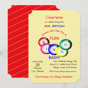 Bingo Bash Theme Roligt Färgfull Party Inbjudan