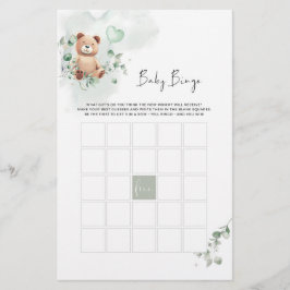 BINGO Bear Baby Shower Game BINGO