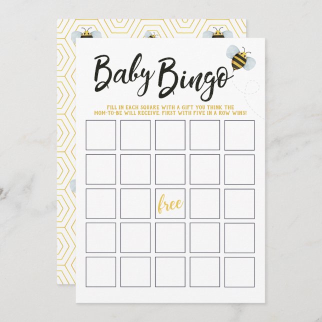 Bingo Bingo, Bee Baby Shower Inbjudningar (Fram/baksida)