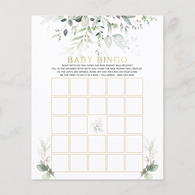Bingo Bingo Eucalyptus Baby Shower Bingo Baby (Framsida)
