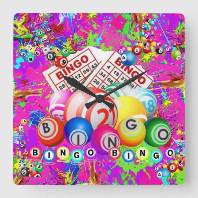 BINGO BINGO Splattered Paint CBDOilPrincess  Fyrkantig Klocka (Framsida)