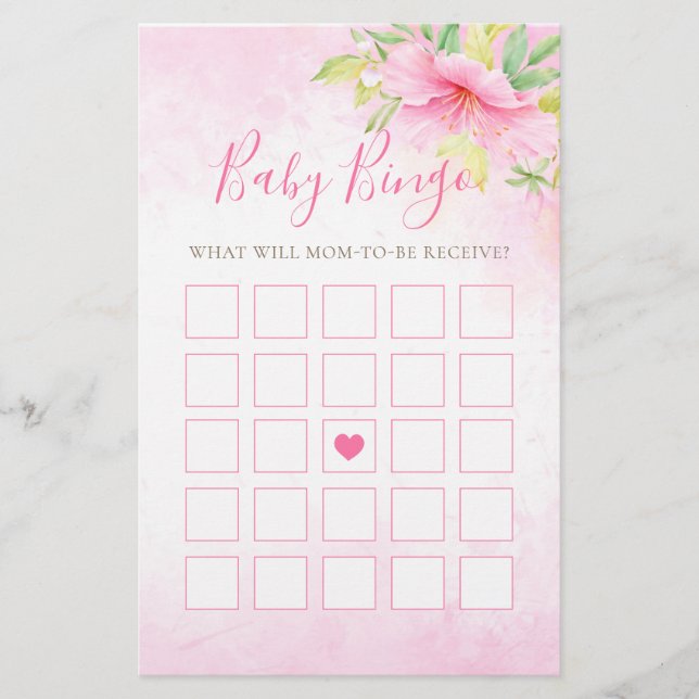 Bingo Blommigt Watercolor Botanical Baby Shower-sp (Framsida)