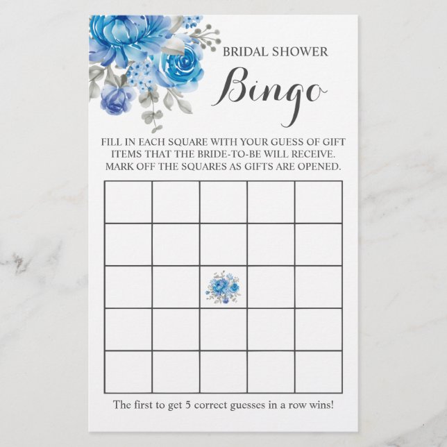 Bingo Blue Flower Game Card för möhippa Flygblad (Framsidan)