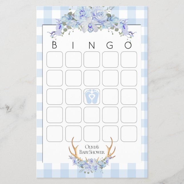 Bingo BOHO Baby Shower Blue Flygblad (Framsidan)