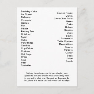 Bingo Card-Födelsedagsfest - ring ut Ord Inbjudan Vykort