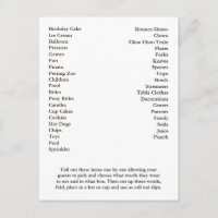 Bingo Card-Födelsedagsfest - ring ut Ord