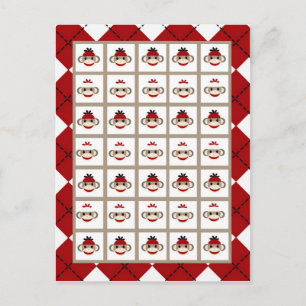 Bingo Card Markers Red Sock monkey argyle Vykort