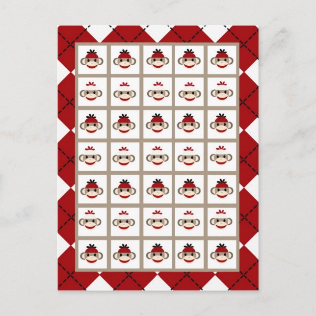 Bingo Card Markers Red Sock monkey argyle Vykort (Framsida)