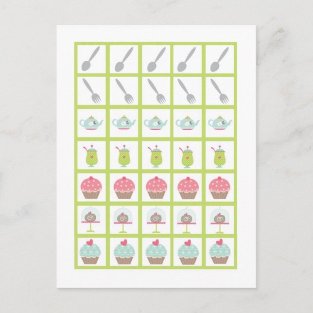 Bingo Card Markers Tea Party Rosa Pastel Flowers Vykort (Framsida)