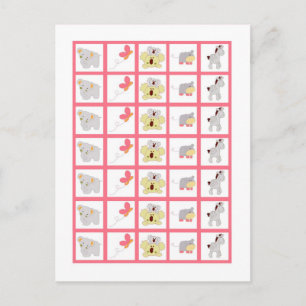 Bingo Card Markers Tropical Slår Girl Jungle Elep Vykort