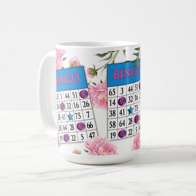 Bingo Card med Rosa-blommor Kaffemugg (Framsida vänster)