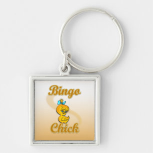 Bingo-Chick Fyrkantig Silverfärgad Nyckelring