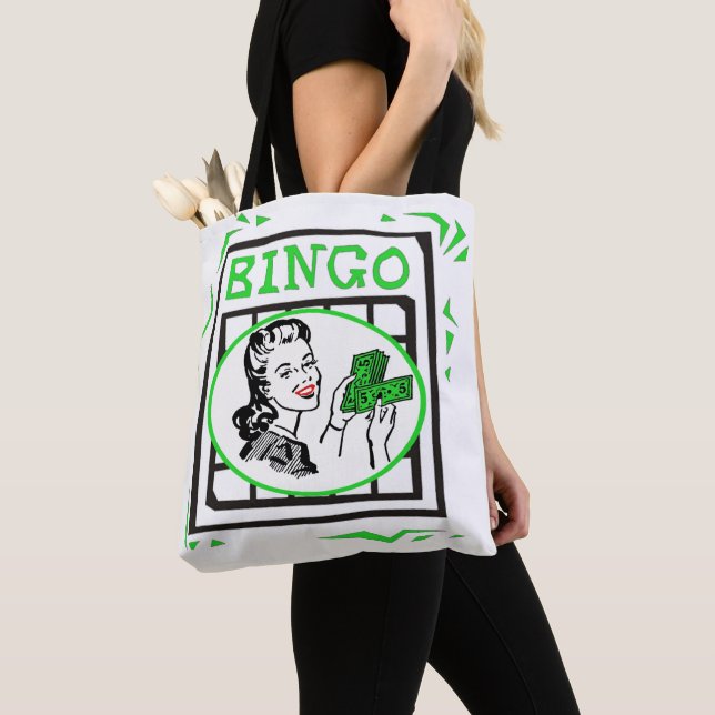 Bingo Dam med pengar på Bingo Card Tygkasse (Närbild)