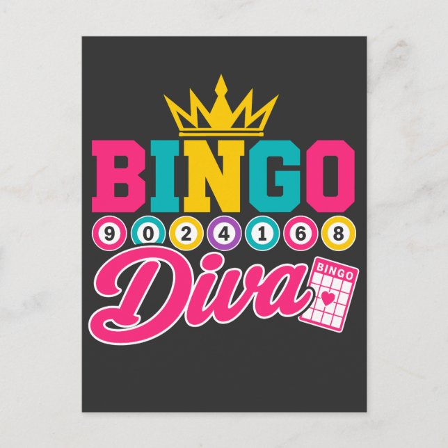 Bingo Diva Tröja Söt Lucky Queen Krona Bingo Vykort (Framsida)