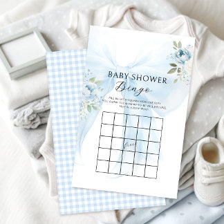 Bingo Floral Blue Bow Baby Boy Shower Games