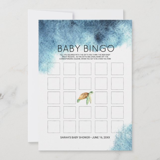 Bingo för babyfirande | Havssköldpadda Inbjudningar (Framsida)