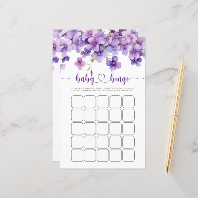 Bingo för barn i vår med ömtåliga violetta blommor (Fram/Back In Situ)