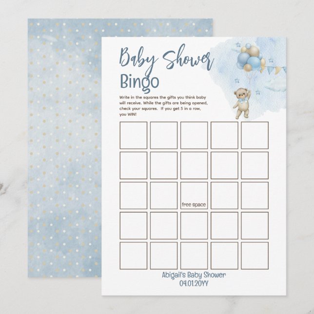 Bingo för nalle Bubblor Wait Baby Shower Bingo Inbjudningar (Fram/baksida)