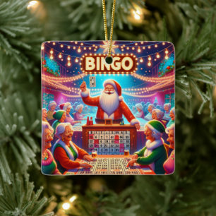 Bingo Game med jultomten Julgransprydnad Keramik