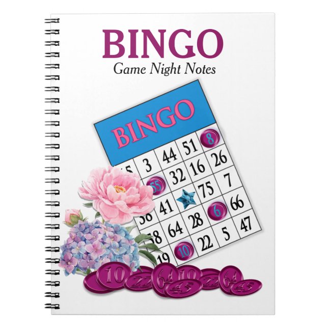 Bingo Game Nght Notes Rosa Flowers Anteckningsbok (Framsidan)