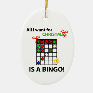 BINGO Jag vill ha en bingo till jul Julgransprydnad Keramik