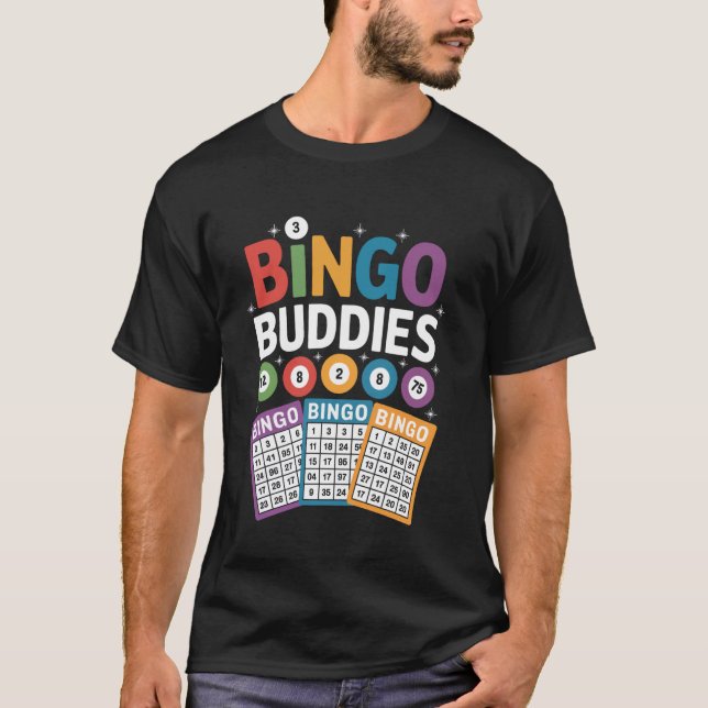 Bingo kompisar Rolig färgrik spelkväll design T Shirt (Framsida)
