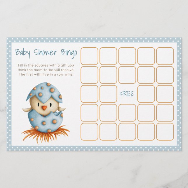 Bingo-kort för baby Bird Hating Blue Baby Shower (Framsida)