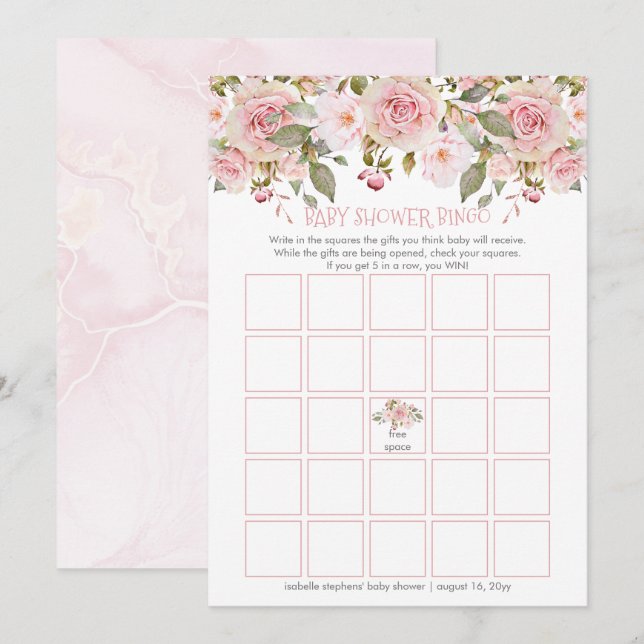 Bingo-kort för babyblooms för rosa Blommigt Inbjudningar (Fram/baksida)