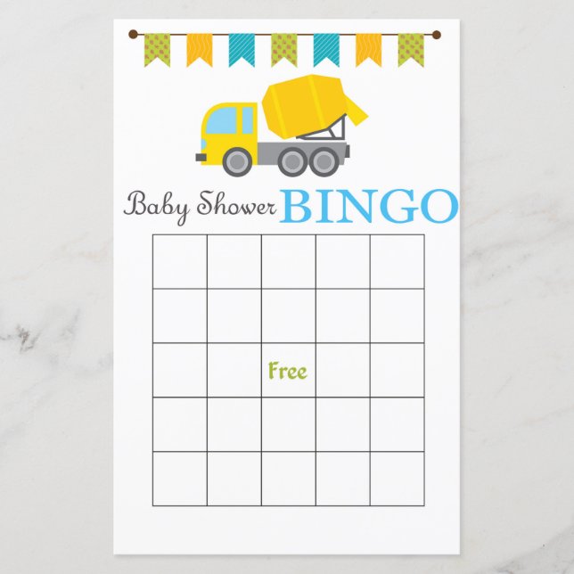 Bingo-kort för babydusch för betongblandare (Framsida)