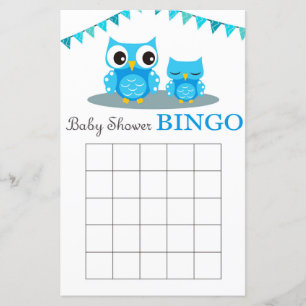 Bingo-kort för babydusch i Blue Uggla