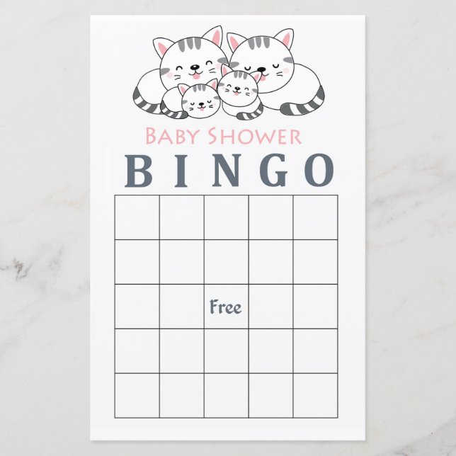 Bingo-kort för babydusch i kattunge (Framsida)
