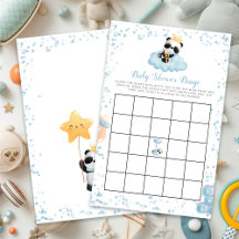Bingo-kort för Bear Blue Baby Shower Panda Bingo