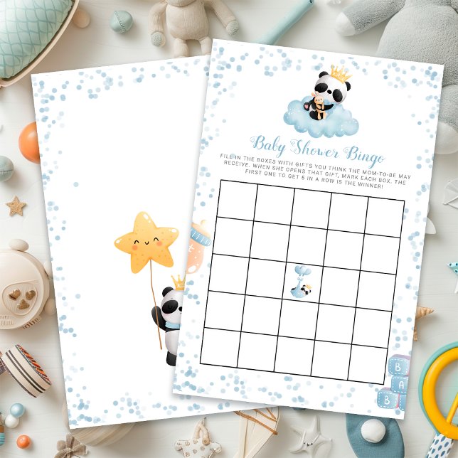 Bingo-kort för Bear Blue Baby Shower Panda Bingo (Budget Boy Panda Bear Blue Baby Shower Bingo Card)