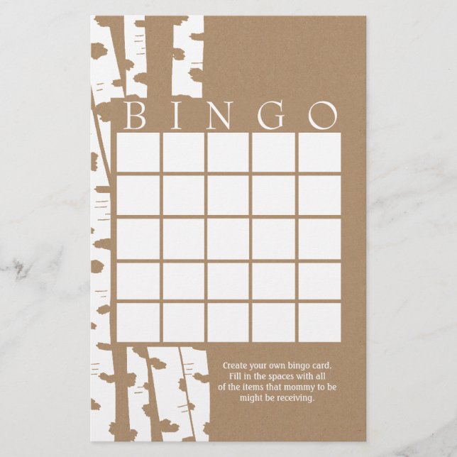 Bingo-kort för Birch Träd Rustic Shower (Framsida)