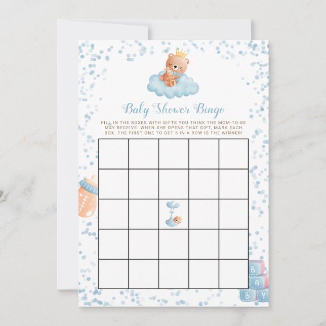 Bingo-kort för pojkvän Bear Blue Baby Shower Inbjudningar (Framsida)