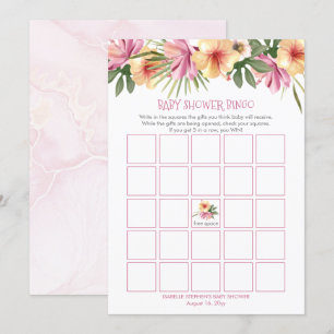 Bingo-kort för rosa Tropical Blommigt Blooms Baby  Inbjudningar