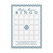 Bingo-kort med blå kompassburk, babyskor