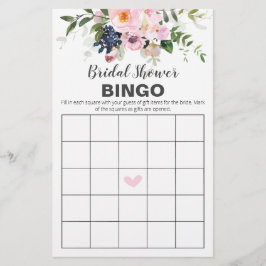 Bingo Kort med Rosa och Blå Blommor Flygblad