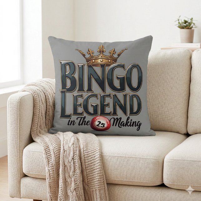 Bingo Legend Crowned i Guld Retro Typography Kudde (Bingo Legend Crowned in Gold Retro Typography Throw Pillow Mockup A)