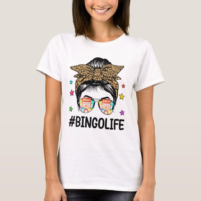 Bingo Life Messy Bun Bingo Älskare Grandma Mamma M T Shirt (Framsida)