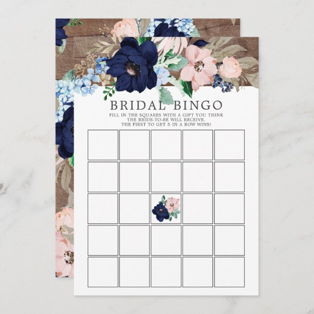 BINGO-Möhippa för marin och  Blommigt Inbjudningar (Fram/baksida)
