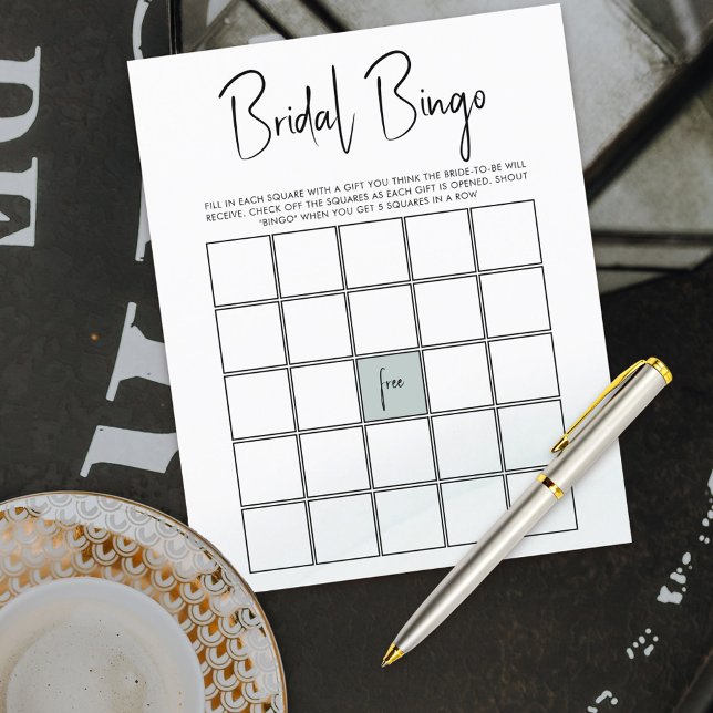 Bingo Möhippa Grönt  Vattenfärg Tvättar (Bridal shower bingo cards)