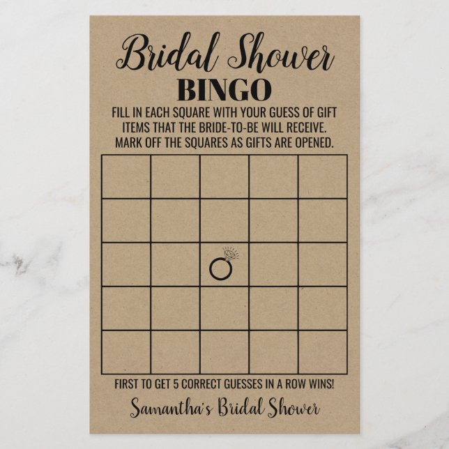 Bingo Möhippa Rustic Bröllop-spelkort Flygblad (Framsidan)