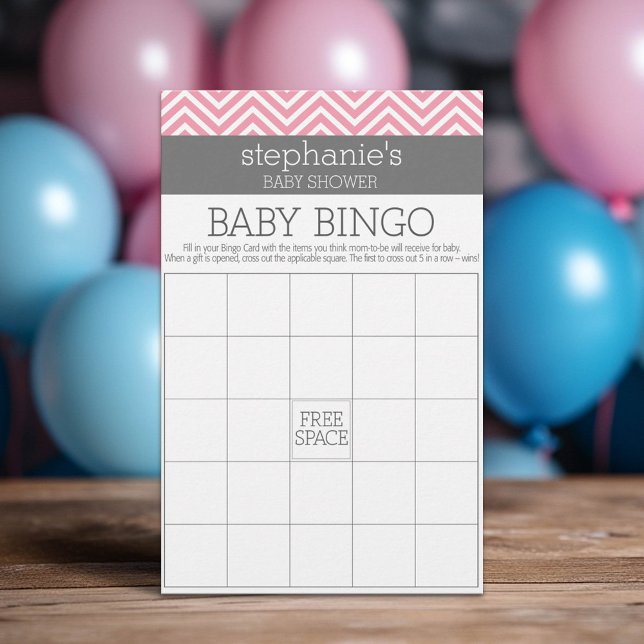 Bingo Pastel Rosa Chevrons Baby Shower-spel (Custom Baby Shower Games)